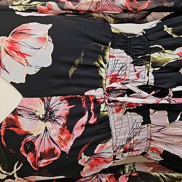 Floral black chiffon spring mini dress size small - Picture 4 of 16